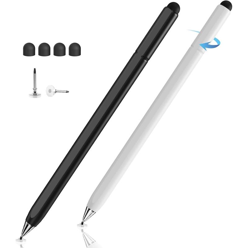 Stylus Pen for Touchscreen,  2 in 1 High Sensitivity Rotatable Stylus for   iPad Pro Android Tablets Chromebook All Universal Touch Screens with Extra 6 Tips (2Pack-Black White)