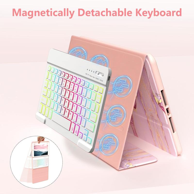 Keyboard Case for iPad 9th Generation 10.2 inch 2021 - Detachable 7 Colors Backlit Stand Folio Keyboard Cover for iPad 8th Gen 7th Gen iPad Pro 10.5