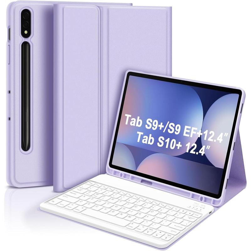 Gokoco for Galaxy Tab S10 + S9 + S9 Fe + 12.4 inch keyboard case with S pen holder, S10 S9 S9 fe detachable wireless Bluetooth keyboard with auto sleep weak-purple