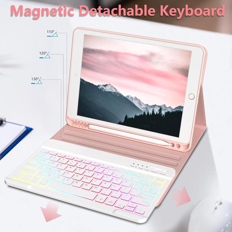 Keyboard Case for iPad 9th Generation 10.2 inch 2021 - Detachable 7 Colors Backlit Stand Folio Keyboard Cover for iPad 8th Gen 7th Gen iPad Pro 10.5