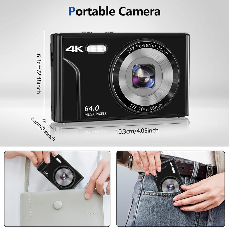 Multi-functional 4K & 64MP Digital Camera, Auto Focus Vlog Camera, 16x Digital Zoom Cameras, Compact & Portable Mini Camera with 2.8