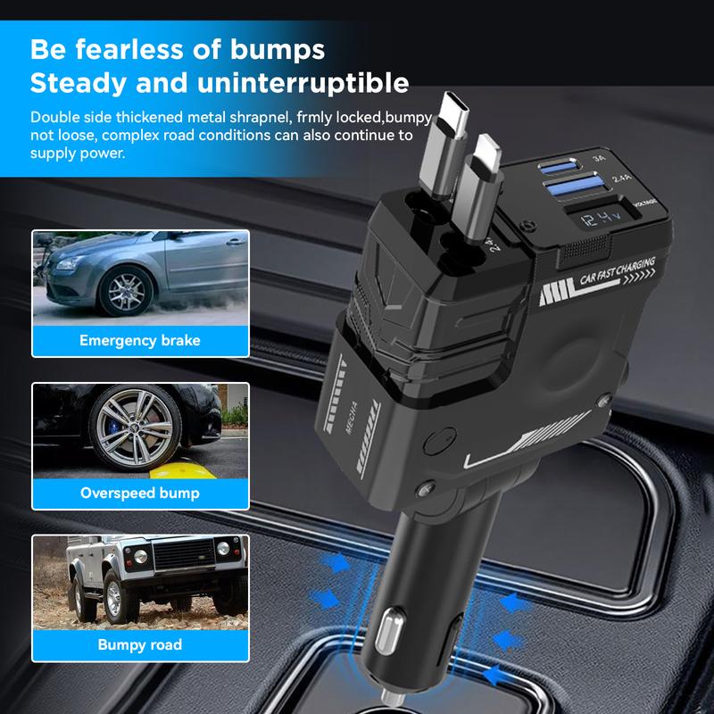 Retractable 4 in 1 Car Charger, Fast Car Charger with Retractable Cables (31.5 inch) and Dual Charging Ports, Compatible with iPhone 15 14 13 12 Pro Max XR,iPad,Samsung,Pixel