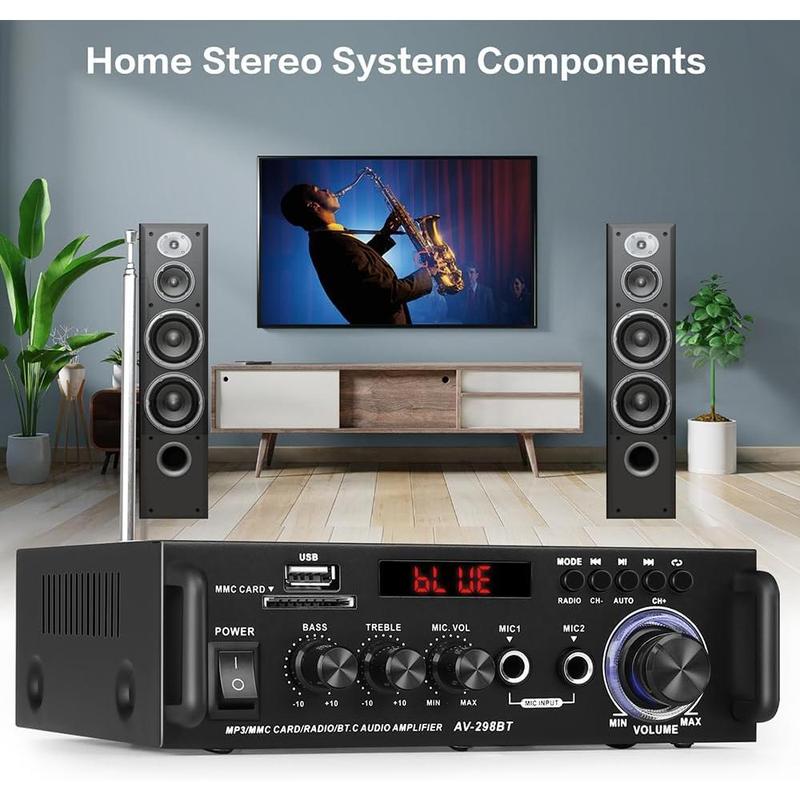 Home Audio Receivers & Amplifier HiFi  Stereo Audio Amplifier Max 300Wx2   5.0, RMS 40Wx2 Power Amp 2  Stereo Receiver for Home Theater Speaker (BLACK1)