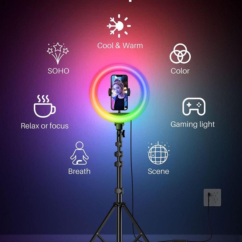 12'' RGB Ring Light with Tripod Stand 72'' Tall, 38 Color Modes LED Selfie Stick for iPhone Android Camera, YouTube,  Makeup, Videos, Photography Accessories Smartphone Cellphone