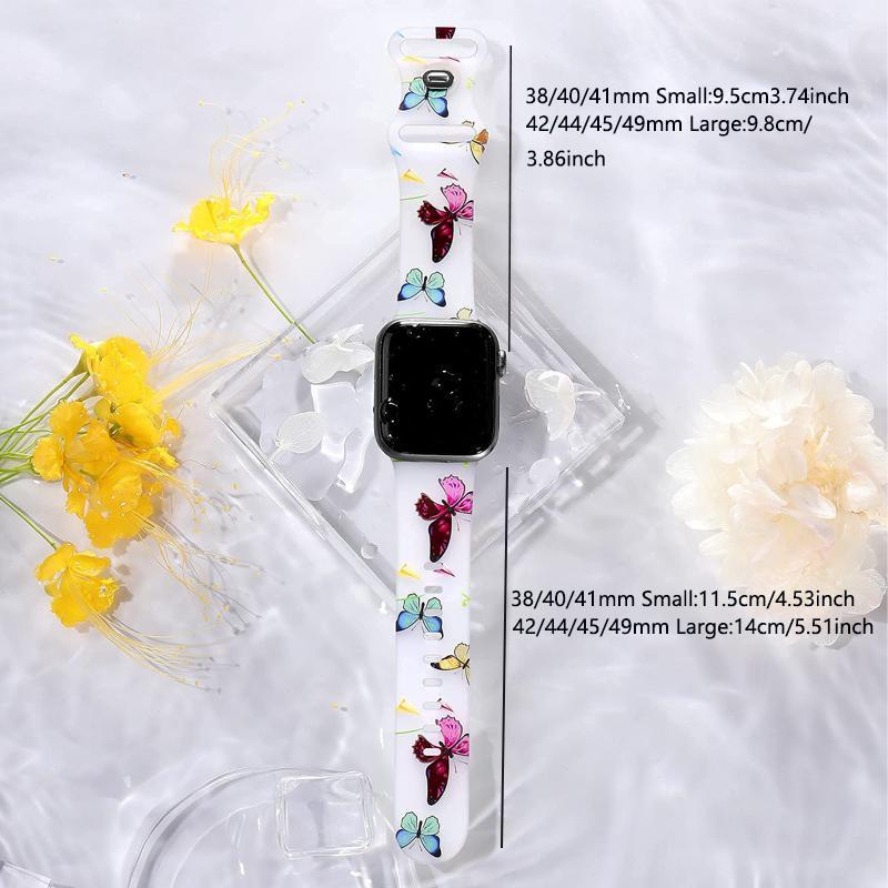 Cute Colored Butterfly Pattern Silicone Watch Band, Fashion Replacement Watch Band for Women & Girls, Wearable Accessories for iWatch Series 8 7 6 5 4 3 2 1 SE Ultra