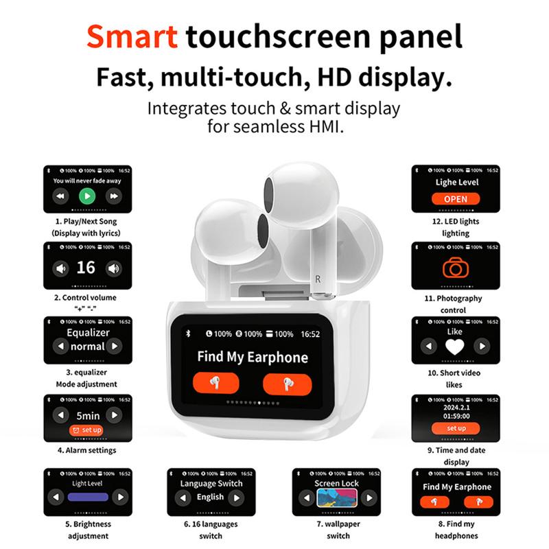 Original GreatWall ANC Display Screen LCD Wireless Bluetooth Earphones Battery Display Screen ENC Noise Cancelling Headphones Audio Electronic