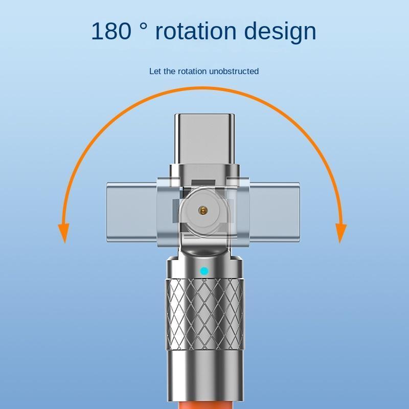 120W 2 in 1 Zinc Alloy Fast Charging Data Cable, 180 Degree Rotatable Silicone Cable, Durable Charging Cable for Any Scenario