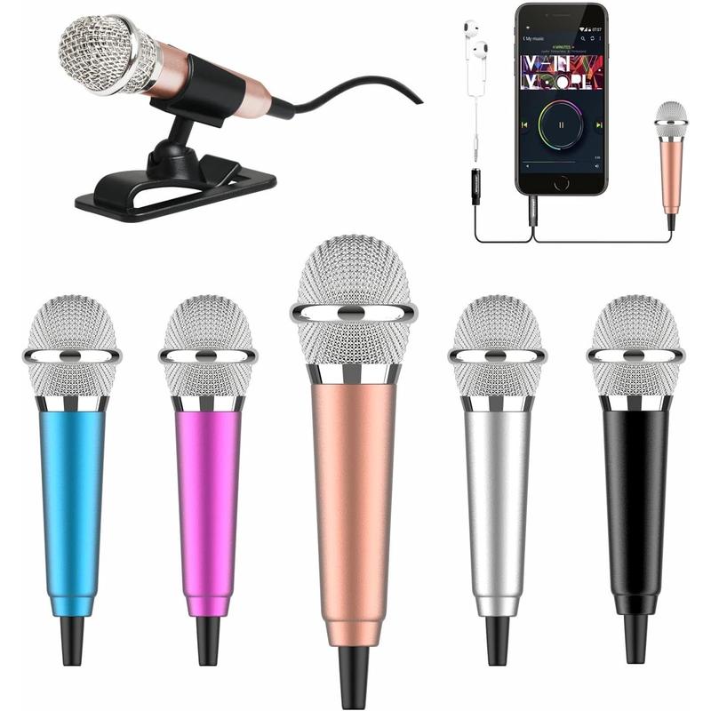 Mini Microphone, Karaoke Tiny Microphone for Voice Recording Interview, Portable Small Singing Mic 3.5mm Plug with Stand Suitable for Android Phone,iPhone,iPad, Laptop (Rose Gold)