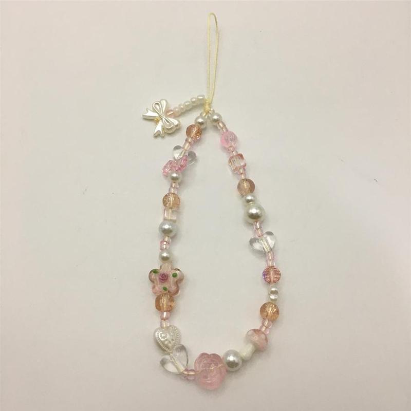 Glass Flower Beaded Phone Chain, Cute DIY  Handmade Beaded Design Mobile Phone Lanyard, Phone Accessories for Women & Girls