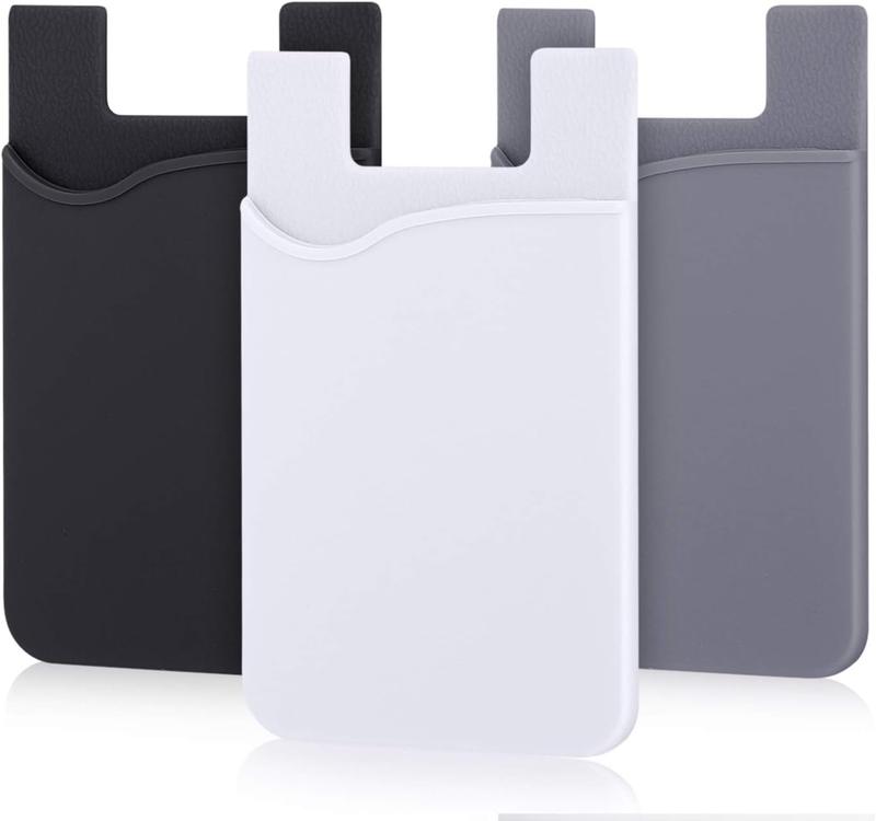 Phone Card Holder, 3 Pack  Stick on Wallet Adhesive Credit Cards ID Card Holder for  of Phone Compatible for  15 14 13 12 Pro Max,iPad, Galaxy,Tablet-Black White Gray