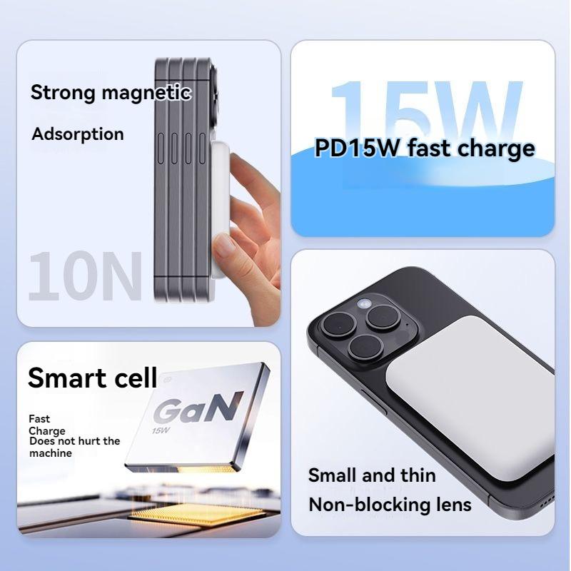 Magnetic Charger Battery Pack, 10000mAh Ultra Slim Compact Magnetic Power Bank, PD 15W Fast Charging Wireless Portable Charger for iPhone 15 14 13 12 11Pro Max Series