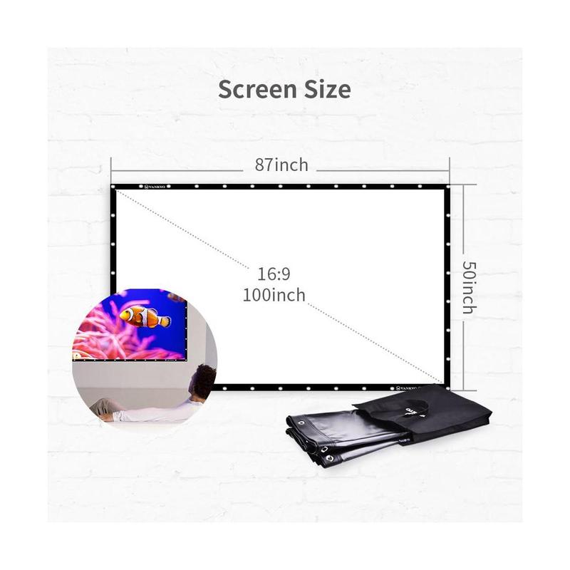 100 inch, Foldable Projection Screen, Anti-Crease Portable Movies Screen, 16:9 HD, Home Theater, Outdoor & Indoor, Double Sided Projection Screen, Folding Accessories