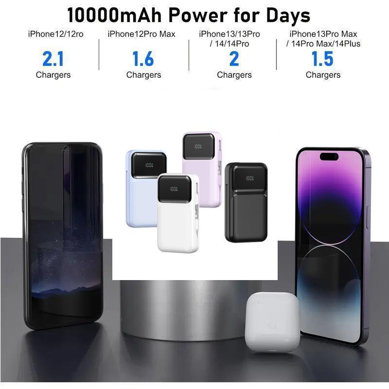 10000mAh Power Bank Portable, 22.5W Fast Charging Power Bank with Built in Cable, Portable Charger for iPhone & Type-C Devices, Portable Powerbank, Powerbank Multicharger, Men Gifts