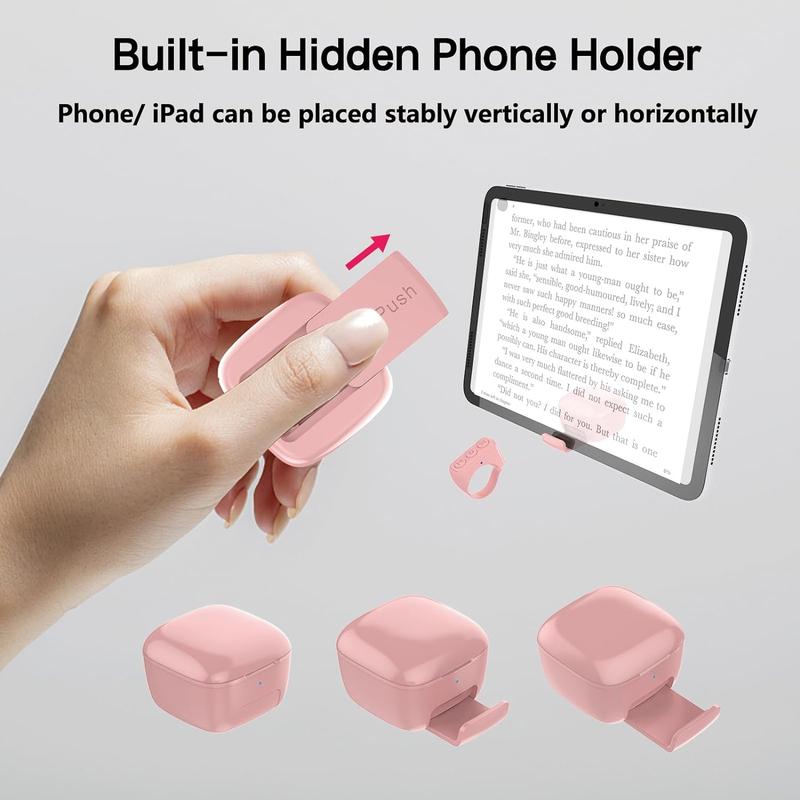 TikTok Scrolling Ring with Phone Stand, Remote Control for TikTok, Bluetooth Page Turner for iPad Kindle App iPhone Android, Finger Scroller, Pink tiktok  remote