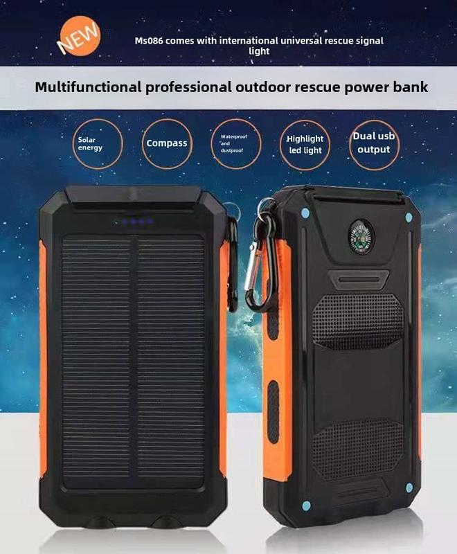 Portable 16800 27000mAh Solar Power Bank for All Cellphones, Waterproof Battery Pack, Outdoor External Backup Power Charger with Dual USB Outputs and LED Flashlight, Perfect for Camping and Travel Smartphone