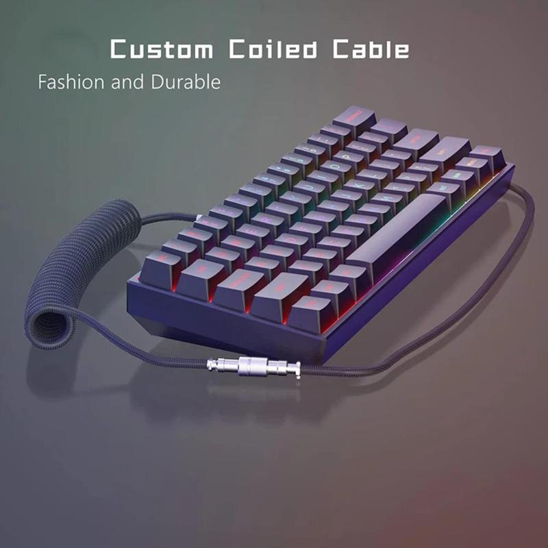 Custom Coiled USB C Cable for Gaming Keyboard, Double-Sleeved Mechanical Keyboard Cable with Detachable Aviator, USB A to Type-C Cable