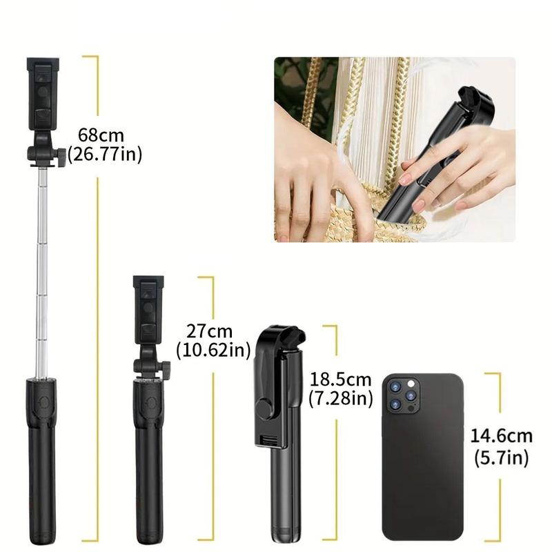 Portable Selfie Stick, Rechargeable Wireless Selfie Stick, Phone Tripod with Remote Control, Selfie Accessories for Outdoor Travel