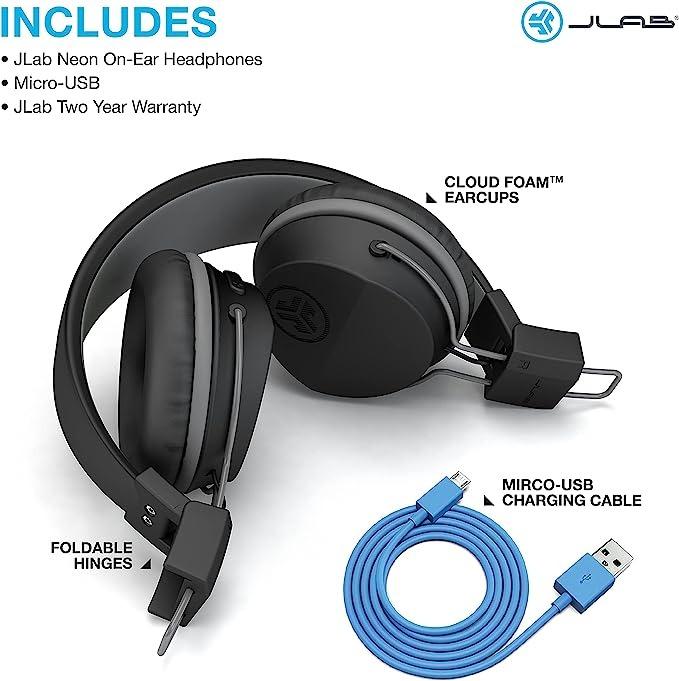 JLab Neon Bluetooth Folding On-Ear WIreless Headphones, 13 Hour Bluetooth Playtime, Noise Isolation, 40mm Neodymium Drivers, C3 Sound (Crystal Clear Clarity),