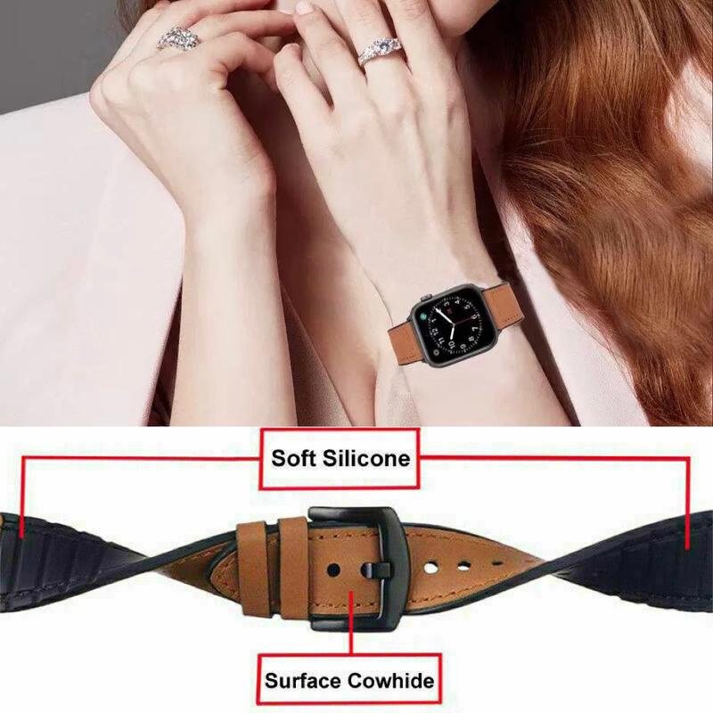 Leather Silicone Wearable Watch Band For Apple Watch Series 9 8 7 6 5 4 3 2 38 40 41 42 44 45 49mm iWatch Accessories