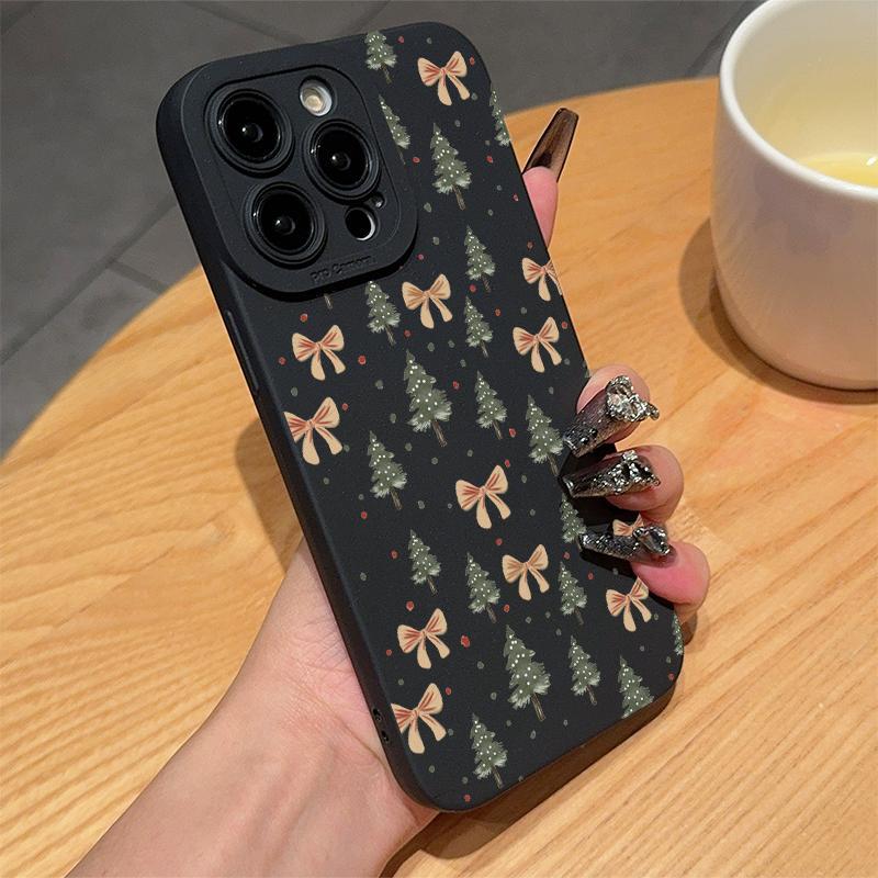 Christmas Tree & Bow Pattern Phone Case, Cute Decorative Phone Protector Cover, Anti-drop Cellphone Protective Case for iPhone 16 15 14 13