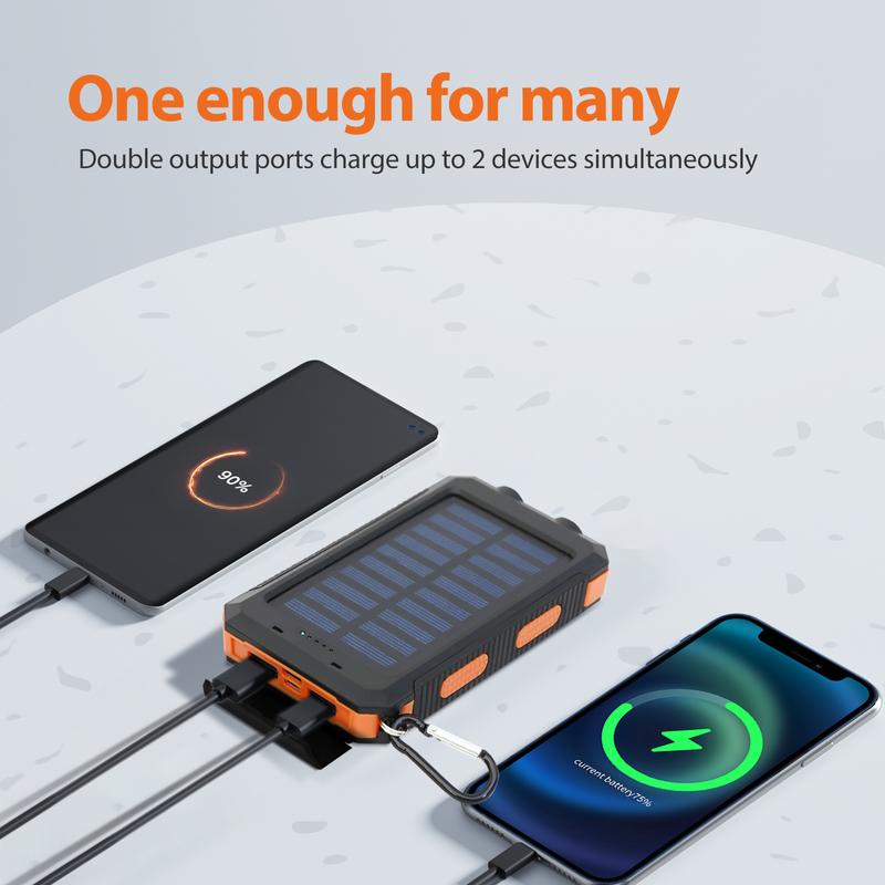 20000mAh Solar Charger Power Bank with Dual USB Ports & LED Flashlight , Portable Smartphone Charging Station, Waterproof Battery Pack Compatible with iPhone 15 14 13 12 11 Series, AirPods, iWatch & Samsung 24 23 22 21