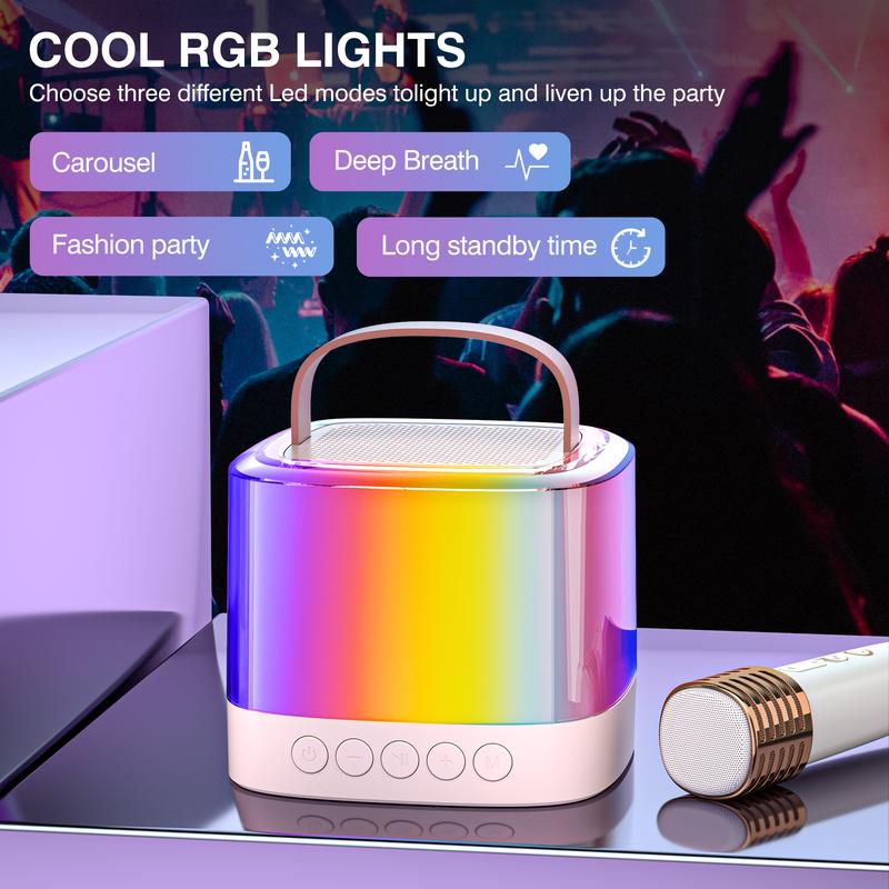 Mini karaoke machine for all ages with 2 wireless microphones portable speakers and LED lights. Ideal Christmas gift for 5-12 year olds for birthdays and ... Audio Smartphone