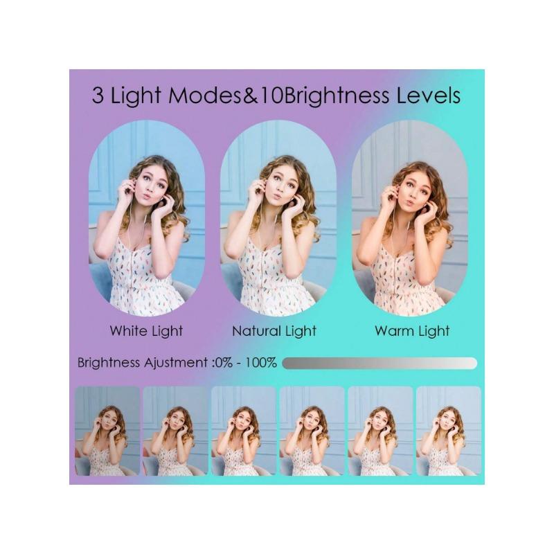 10 Inch Professional Selfie Ring Light With Stand -55.5 Inches High, 38 Color Modes, Stepless Dimming, Speed LED, Adjustable Phone