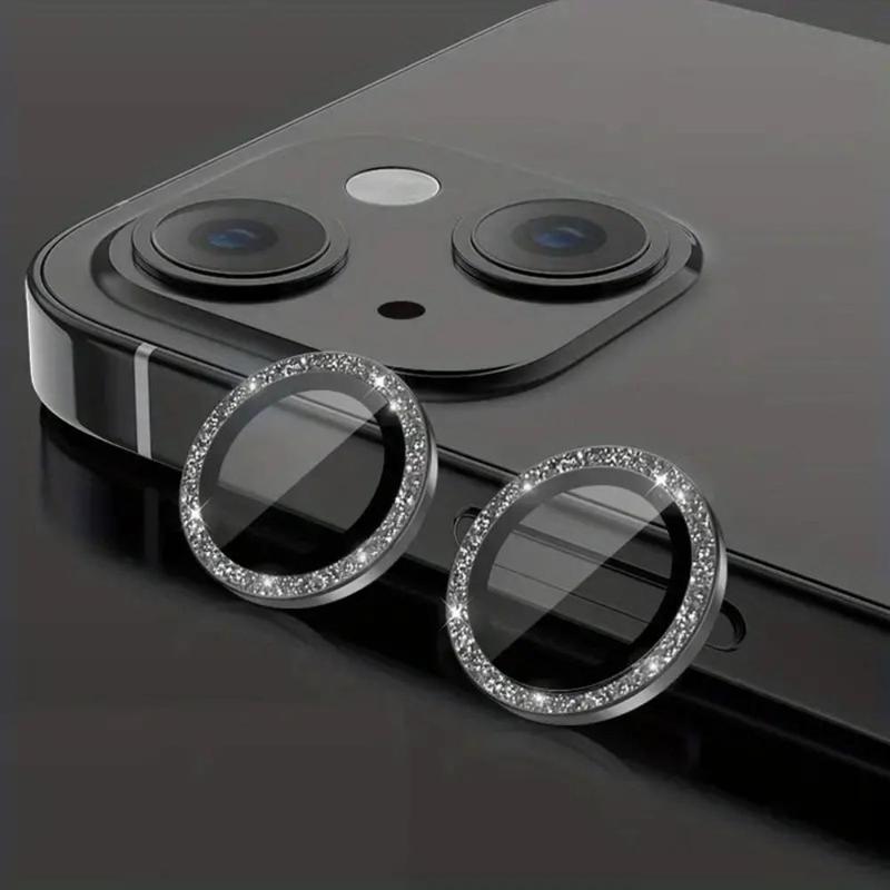 Glitter Ring Camera Lens Protector, Diamond-shaped Camera Lens Protective Film, Full Coverage Lens Cover Compatible With iPhone 16, 15, 14, iPhone 13, 12, 11 Series, Men Gifts