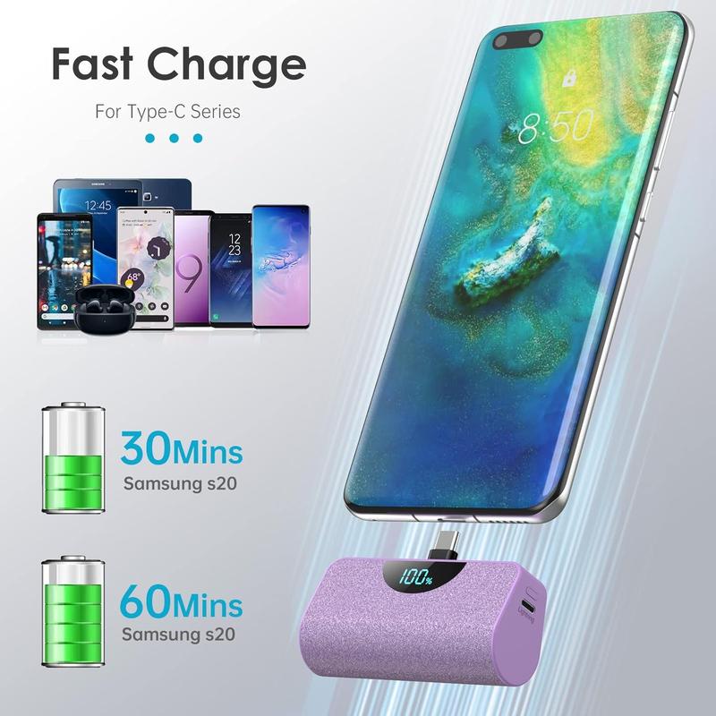 USB-C Portable Charger Power Bank 5200mAh,with iPhone Samsung,Moto,Google Pixel,Android Phones etc battery bank Accessories Charging Digital