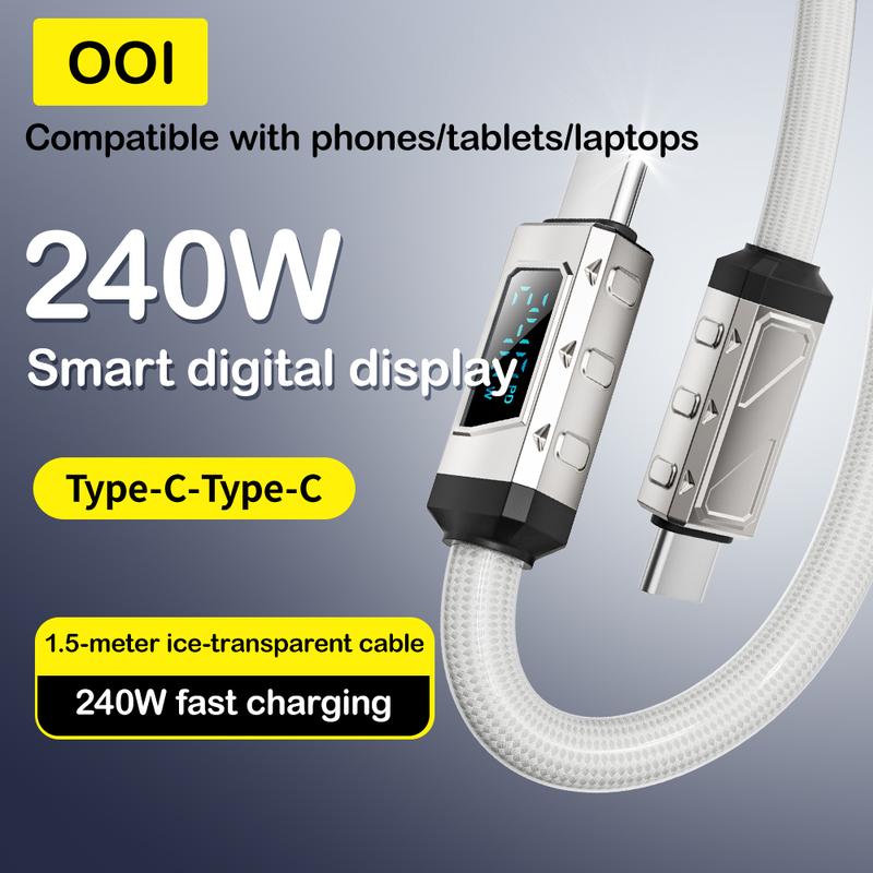 OOI 4 in 1 USBC  MAX 240W PD Fast Charging & Data Sync – USB-A, USB-C, and Lightning Compatible with iPhone 16 15