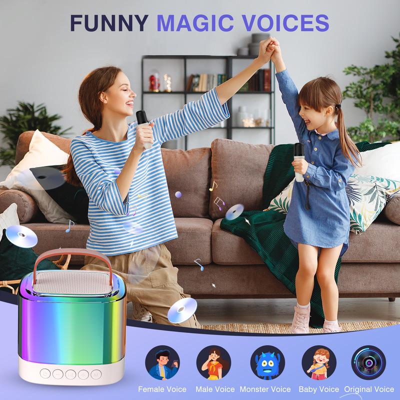 Mini karaoke machine for all ages with 2 wireless microphones portable speakers and LED lights. Ideal Christmas gift for 5-12 year olds for birthdays and ... Audio Smartphone