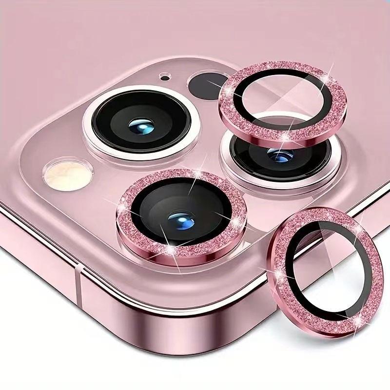 Glitter Ring Camera Lens Protector, Diamond-shaped Camera Lens Protective Film, Full Coverage Lens Cover Compatible With iPhone 16, 15, 14, iPhone 13, 12, 11 Series, Men Gifts