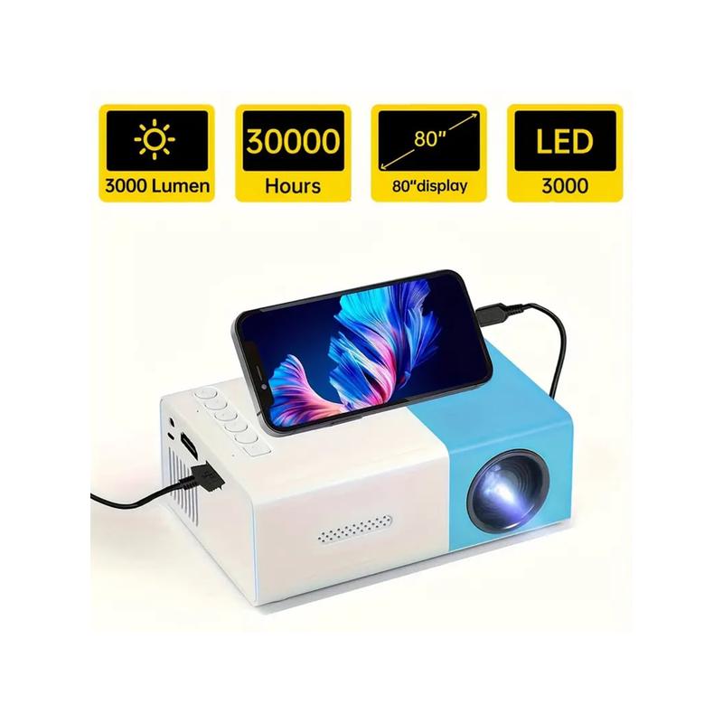 Compact 3000+ Lumens HD Mini Projector - Vivid 3D Visuals, Wide Compatibility, With Convenient Home Theater Remote