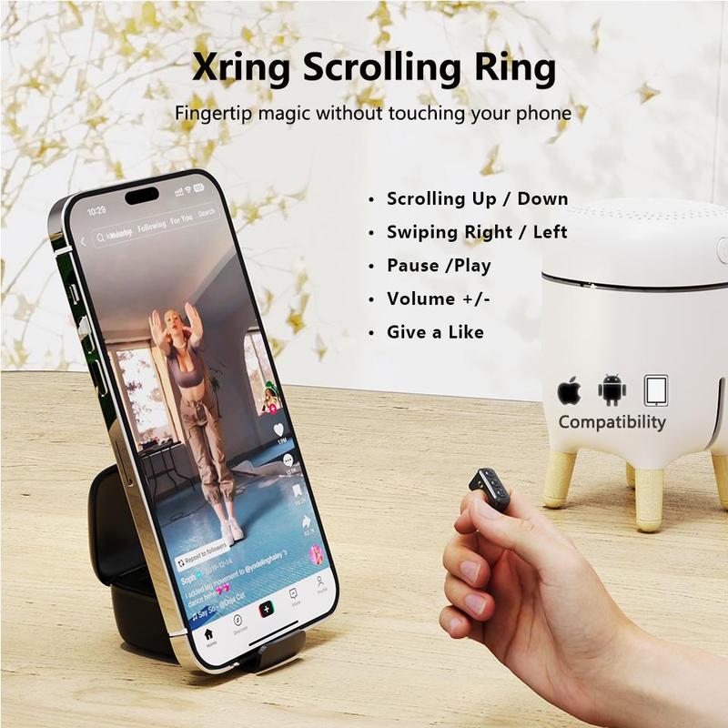 Xring Scrolling Ring with A Phone Holder,Bluetooth Phone Remote for Camera Selfie, Video Record, Music Control, Smart Ring for iPhone, iPad, Android, Pink  Smartphone Accessories for Christmas Gift