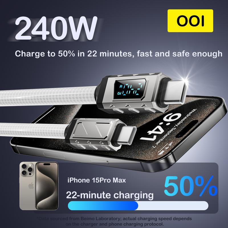 OOI 4 in 1 USBC  MAX 240W PD Fast Charging & Data Sync – USB-A, USB-C, and Lightning Compatible with iPhone 16 15