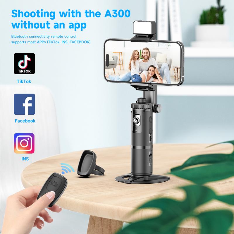 AI Auto Face Tracking Tripod, 360° Rotating Selfie Stick Gimbal Stabilizer with LED Light, No App Required, Remote & Gesture Control, Rechargeable Smart Shooting Stand for Live Video, TikTok, and More (Black) - Phone Clip, Digital Cellphone Accessories