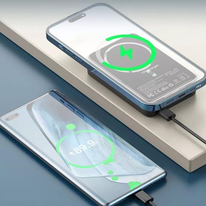 Magnetic wireless power bank, 5000mAh, suitable for iPhone 16 - 12, with MagSafe wireless charging.