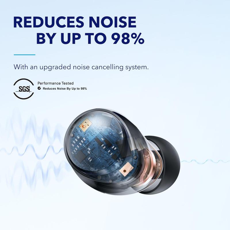 Soundcore by Anker Space A40 Auto-Adjustable Active Noise Cancelling Wireless Earbuds, Reduce Noise by Up to 98%, 50H Playtime, Hi-Res Sound, Comfortable Fit, App Customization, Wireless Charge