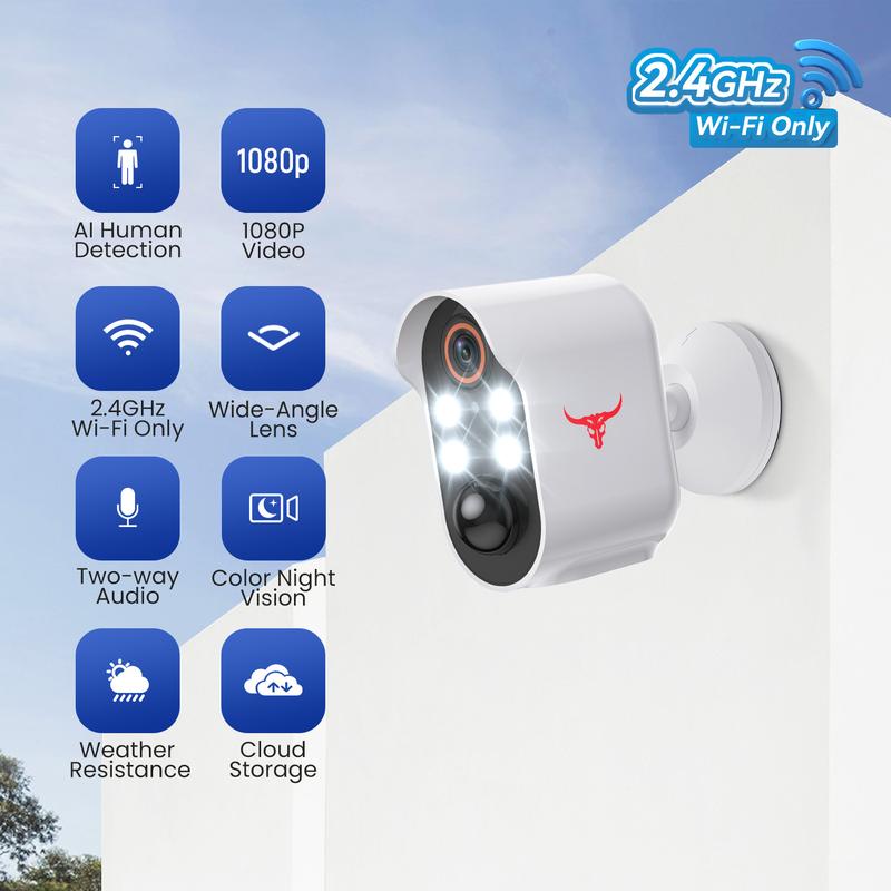 Outdoor Security Camera, Battery Powered Wireless Camera Cloud Storage Sold Seperately, Color Night Vision, 2-Way Audio, Smart AI Motion Detection, 2.4G WiFi