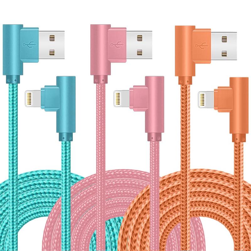 iPhone Charger, 3 Pack 10FT 90 Degree Charging Cable MFi Certified USB Lightning Cable Nylon Braided Fast Charging Smartphone Cellphone