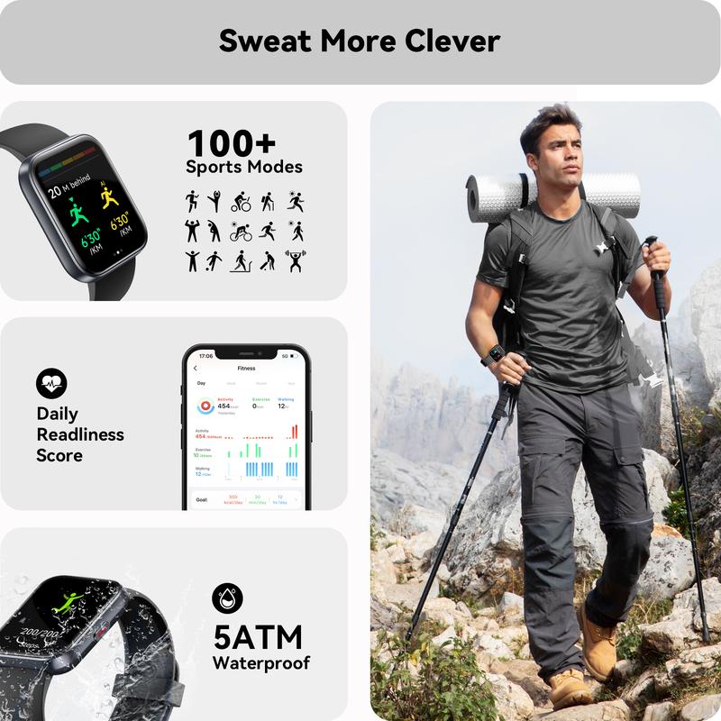 Multifunction Smartwatch For iPhone Android Smartphone，Smartwatch with alexa,smart watch for women&men,Touch Screen ,Stable Bluetooth Call, with Heart Rate SpO2 Sleep Monitor, Summer Gift,100 Sports, IP68 Waterproof, Devices Wearable Wristwatch