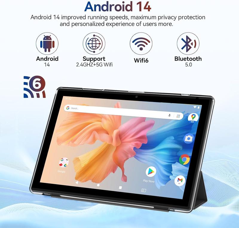 2024 Newest Android 14 Tablets 10 Inch, 2 in 1 Tablet, Tablet with Keyboard Case, 8GB+64GB ROM 512GB Computer Tablets, Quad Core, HD Touch Screen, Dual Carema, Games, Wi-Fi, BT,  GMS Black