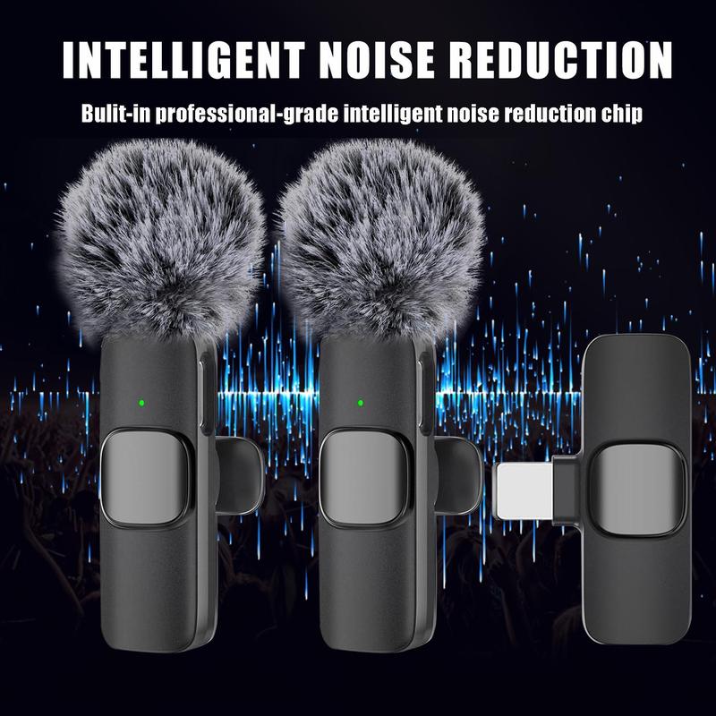 Wireless Lavalier Microphone, USB Rechargeable Microphone, Plug & Play Built-in Noise Reduction Chip Microphone for Video Recording