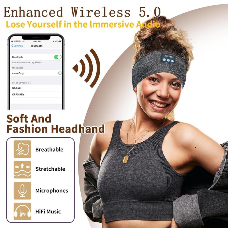 Sleeping Headphones Bluetooth Headband, Soft Long Time Play Sleeping Headsets with Built in Speakers Perfect for Workout,Running,Yoga,Travel, Darkgray