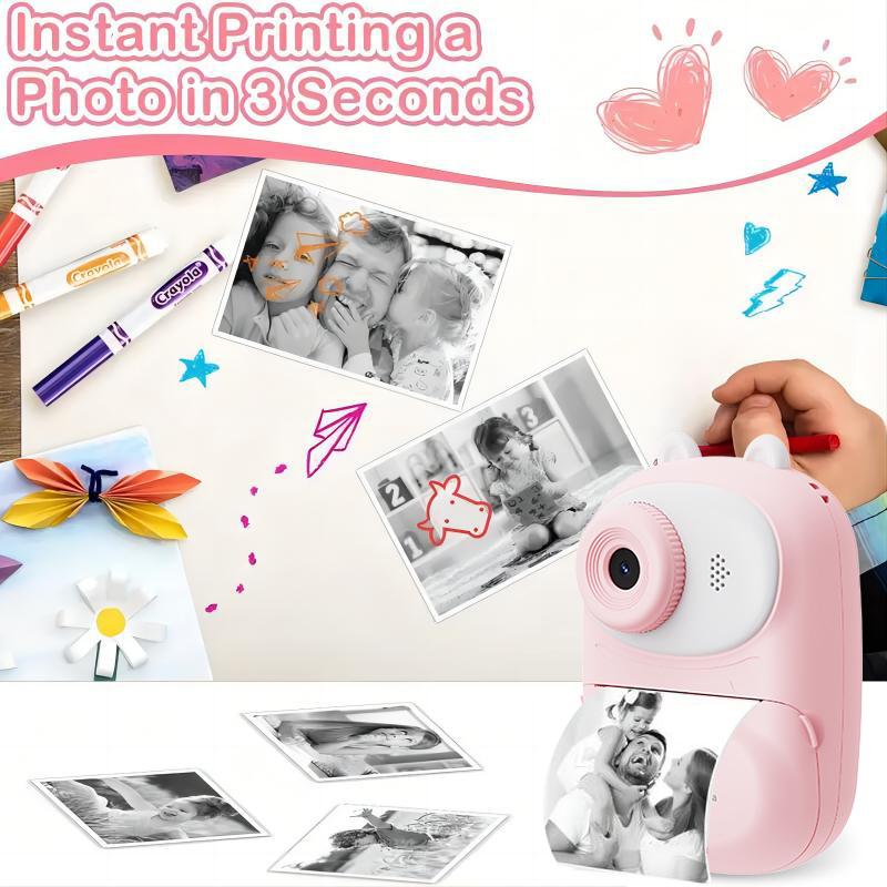 Instant Camera for Kids, Thermal Printing, Creative Christmas and Birthday Gift, HD Color Screen, 32G Memory, Fast Photo Printing, Educational Children's Toy Camera, For All Ages