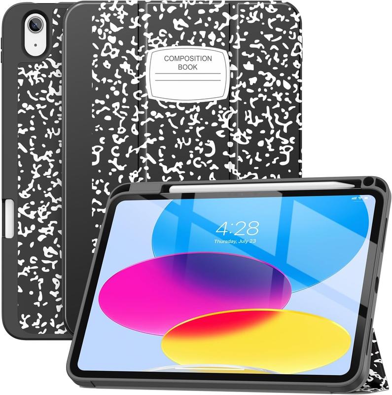 for iPad 10th Generation Case 2022 10.9 Inch with Pencil Holder, [Premium Shockproof + Auto Sleep Wake] with Soft TPU  Cover, Slim Trifold Stand for A2696 A2757 A2777,  Book Black
