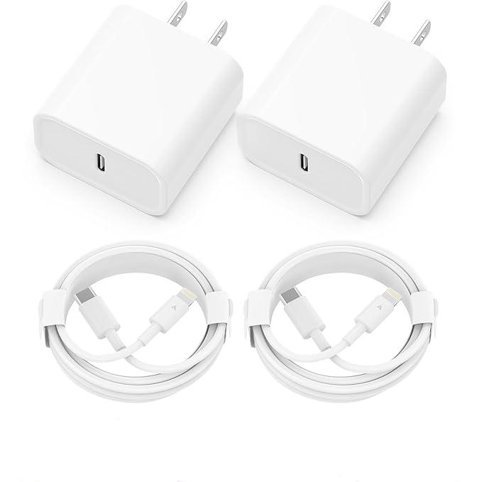 iPhone Charger, 2 Pack 20W PD USB C Wall Fast Charger Adapter with 2 Pack 6FT Type C to Lightning Cable Compatible for iPhone 14 13 12 11 Pro Max XR XS X,iPad