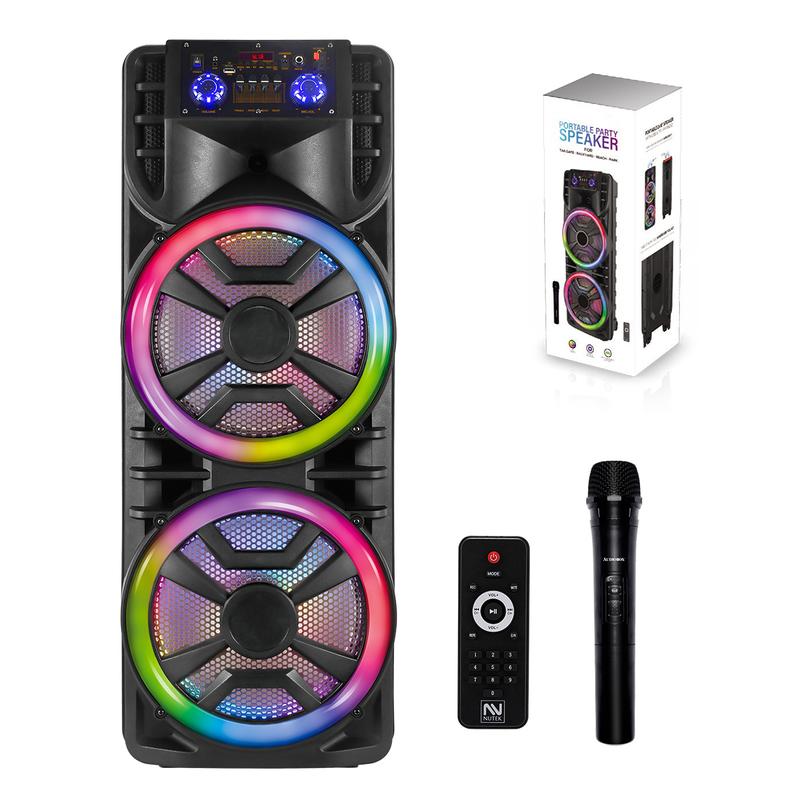 Dual 12 inch Karaoke Speaker System Portable Party Box Loud Big Speaker Wireless Bluetooth TWS Rechargeable FM Radio Remote Control Microphone LED Lighting