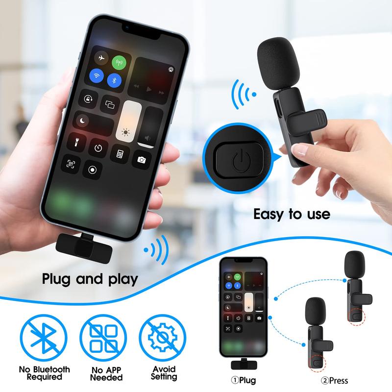 2 Pack Professional Wireless Lavalier Microphone for iPhone 15 Series Android Computer - Bluetooth Mini Phone Microphones for Video Recording - 2 Clip on Mics with USB C Interface for Tiktok YouTube Vlog Audio Smartphone mic for