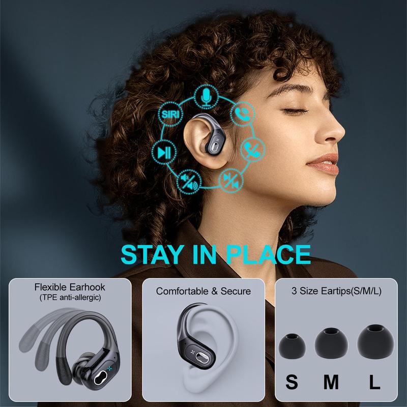 Wireless Earphone, Ear Hook Design Wireless Headset with LED Power Display, High Sound Quality Sports Wireless Earbuds, BT Headphones, Electronic Headphones Audio, Summer Gift, Stocking Fillers